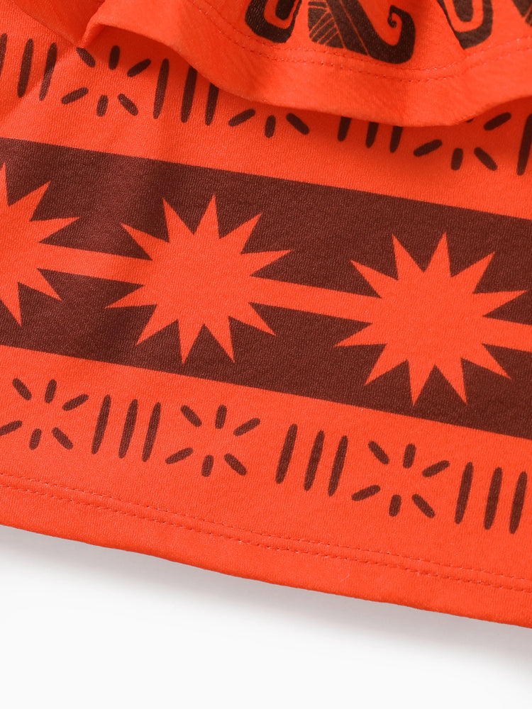 Conjunto de 2 piezas de top y falda con volantes de hojas de palmera de la princesa Disney Moana para niña pequeña/niña naranja y rojo