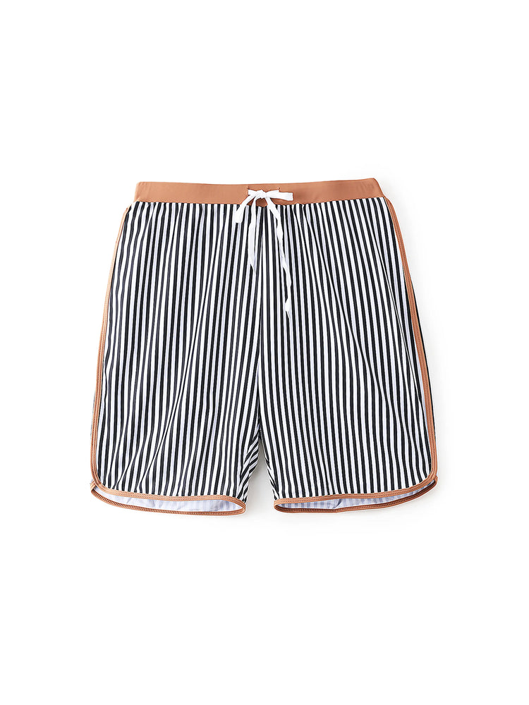 Daddy & Daughter Vertical Stripe Drawstring Swim Drunks or Besties Printed Crop Tank Bikini Khaki
