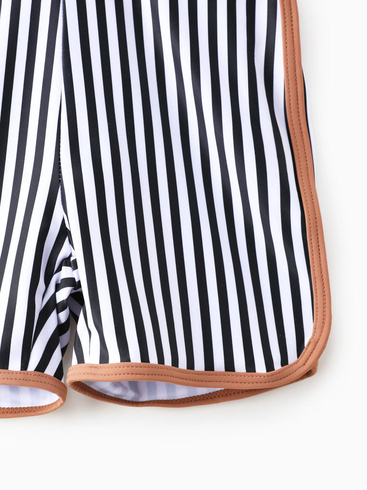 Daddy & Son Vertical Stripe Drawstring Swim Drunks Khaki
