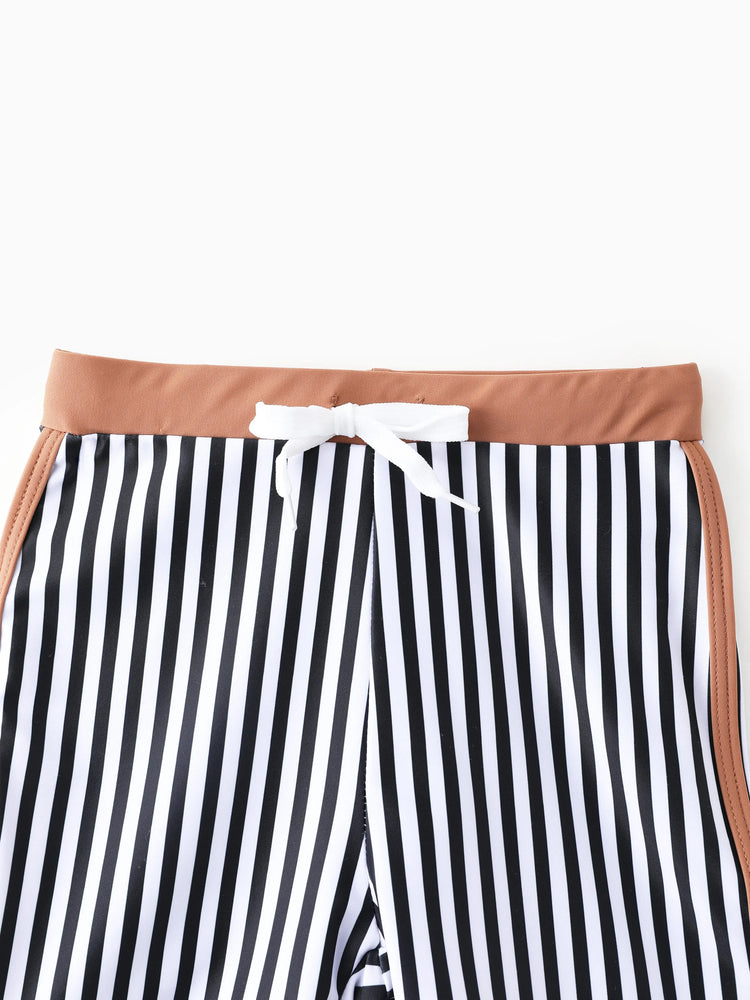 Daddy & Son Vertical Stripe Drawstring Swim Drunks Khaki