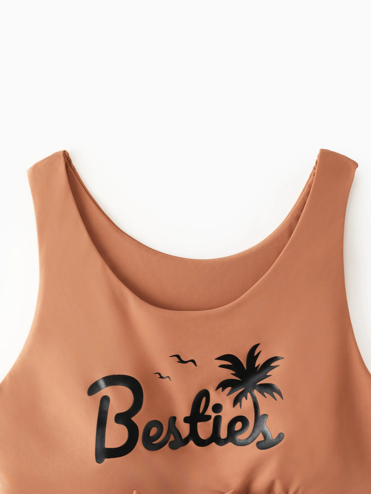 Bikini de tirantes con estampado de rayas verticales y cordón ajustable para toda la familia, color caqui