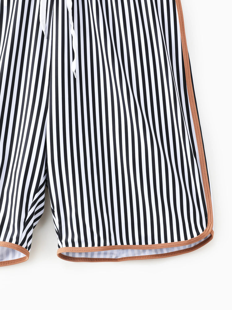 Daddy & Son Vertical Stripe Drawstring Swim Drunks Khaki