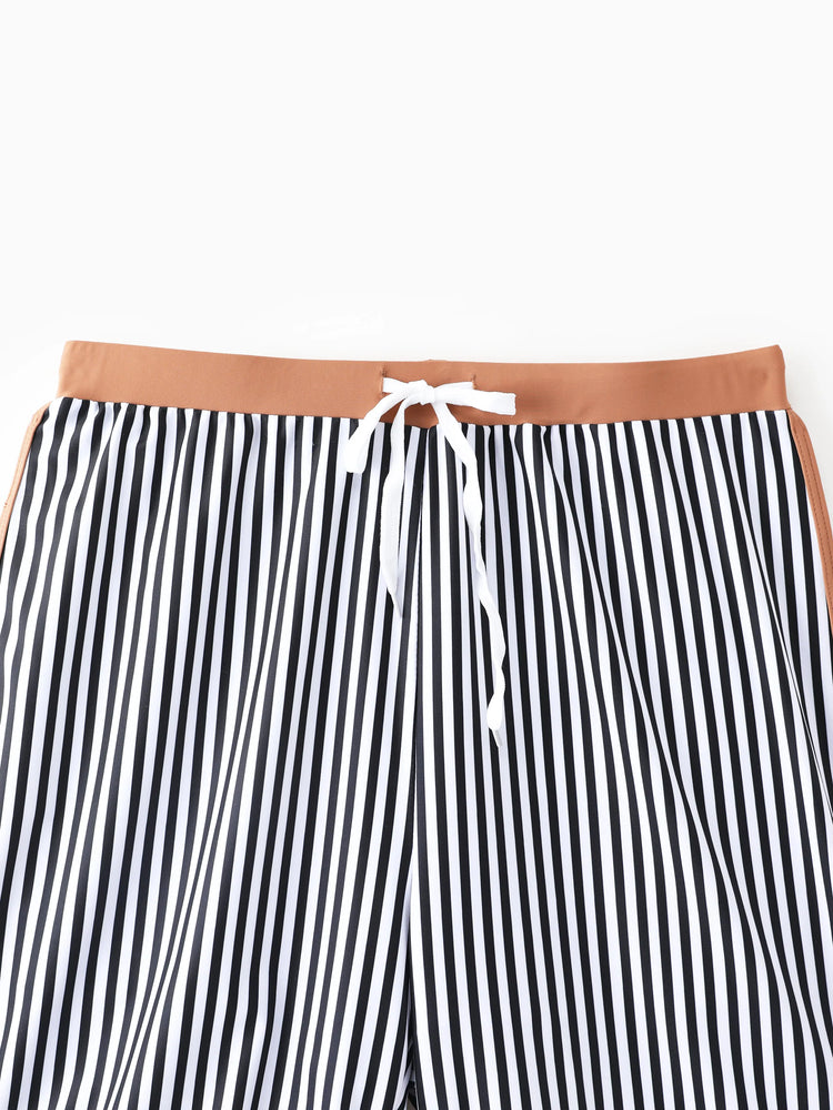Daddy & Son Vertical Stripe Drawstring Swim Drunks Khaki