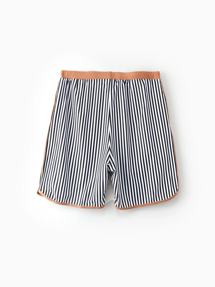 Daddy & Son Vertical Stripe Drawstring Swim Drunks Khaki