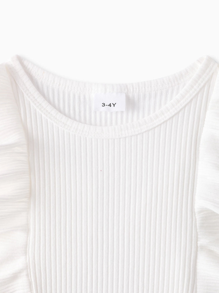 2pcs Toddler Girl Sweet Ruffled Sleeveless Tee and Floral Print Corduroy Skirt Set Pink