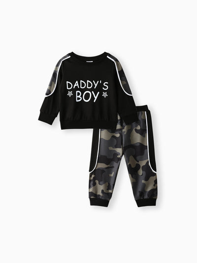 2pcs Baby Boy Casual Style Camouflage Set Black