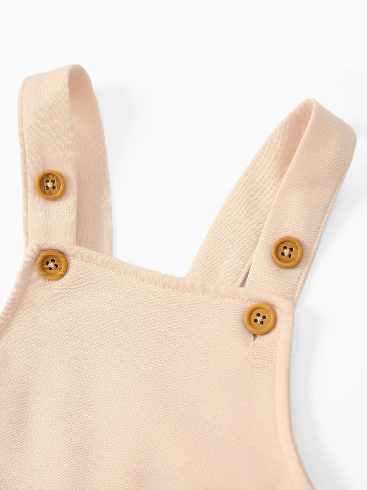 Baby Boy 2pcs Stripe Pattern Tee and Lion Print Overalls Shorts Set Khaki