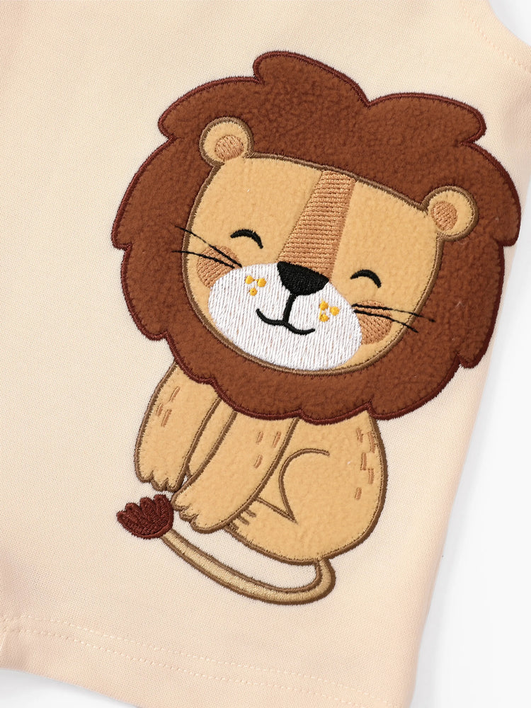 Baby Boy 2pcs Stripe Pattern Tee and Lion Print Overalls Shorts Set Khaki