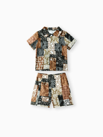 Ensemble 2 pièces décontracté ethnique pour bébé garçon avec revers, 100 % polyester, marron standard