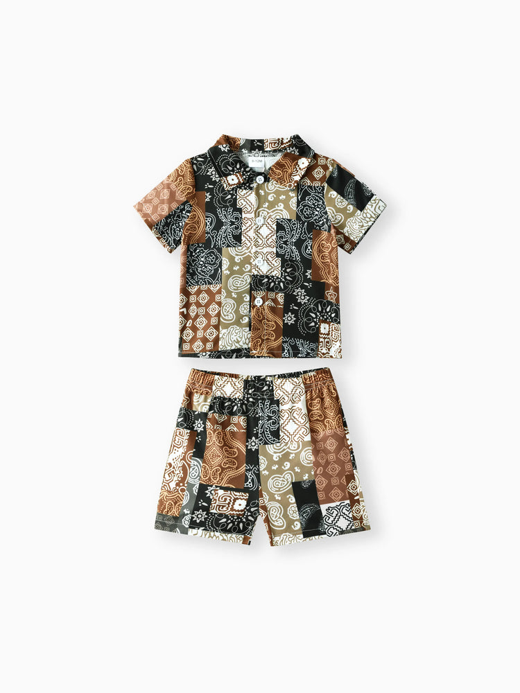 Ensemble 2 pièces décontracté ethnique pour bébé garçon avec revers, 100 % polyester, marron standard