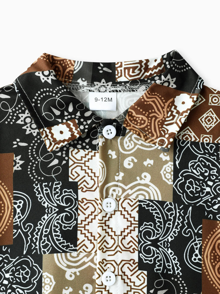 Ensemble 2 pièces décontracté ethnique pour bébé garçon avec revers, 100 % polyester, marron standard