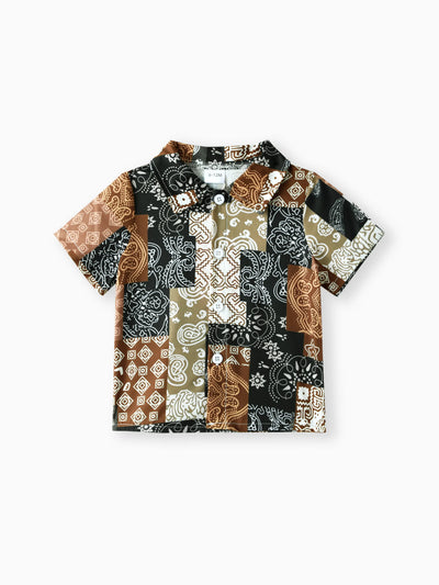 Casual Ethnic 2pcs Set for Baby Boy with Lapel, 100% Polyester, Regular Brown