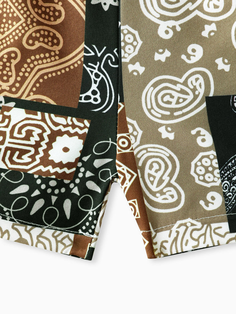 Ensemble 2 pièces décontracté ethnique pour bébé garçon avec revers, 100 % polyester, marron standard