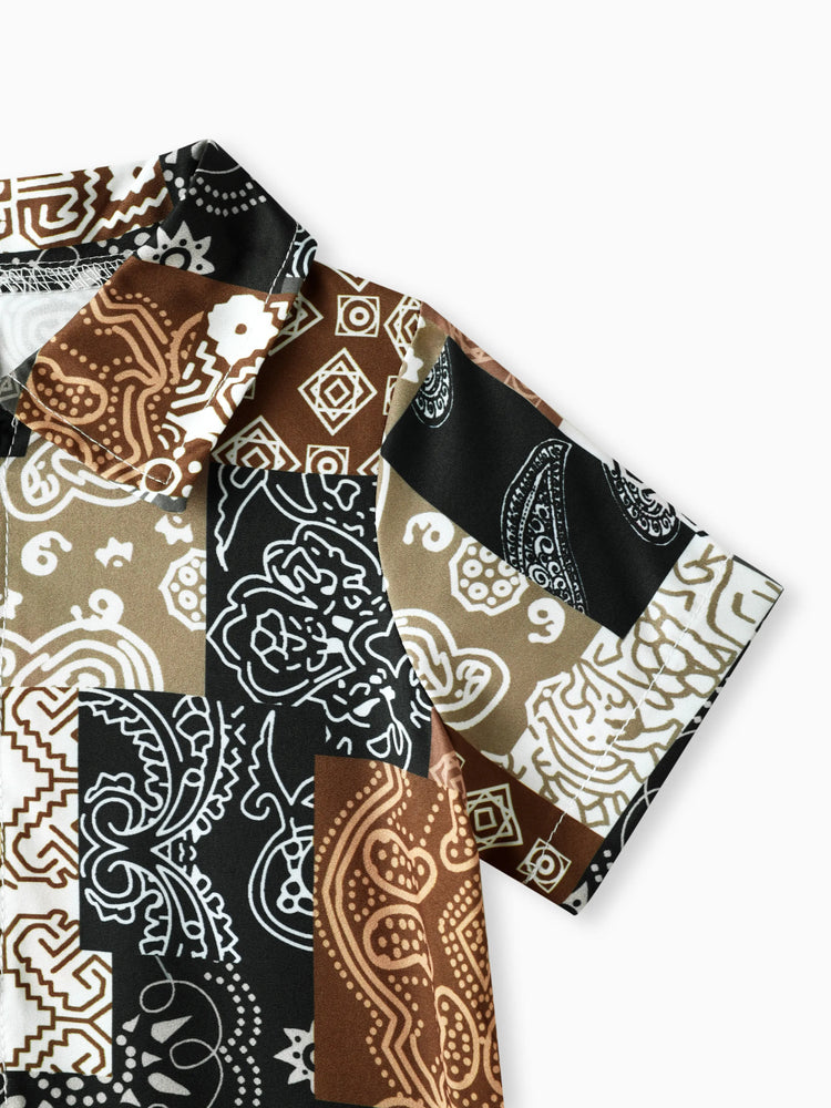 Ensemble 2 pièces décontracté ethnique pour bébé garçon avec revers, 100 % polyester, marron standard