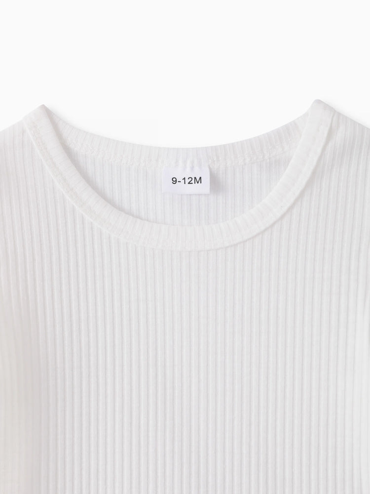 Ensemble 3 pièces pour bébé fille, barboteuse côtelée à manches flottantes en dentelle et jupe à bretelles avec bandeau, couleur gingembre