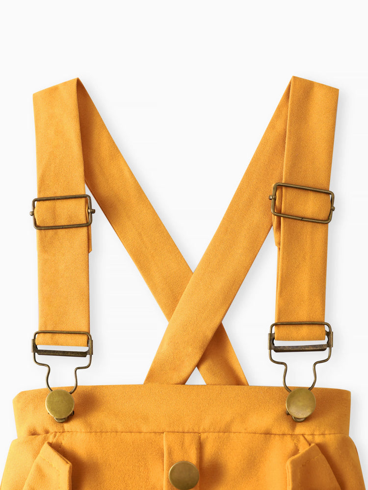 Ensemble 3 pièces pour bébé fille, barboteuse côtelée à manches flottantes en dentelle et jupe à bretelles avec bandeau, couleur gingembre