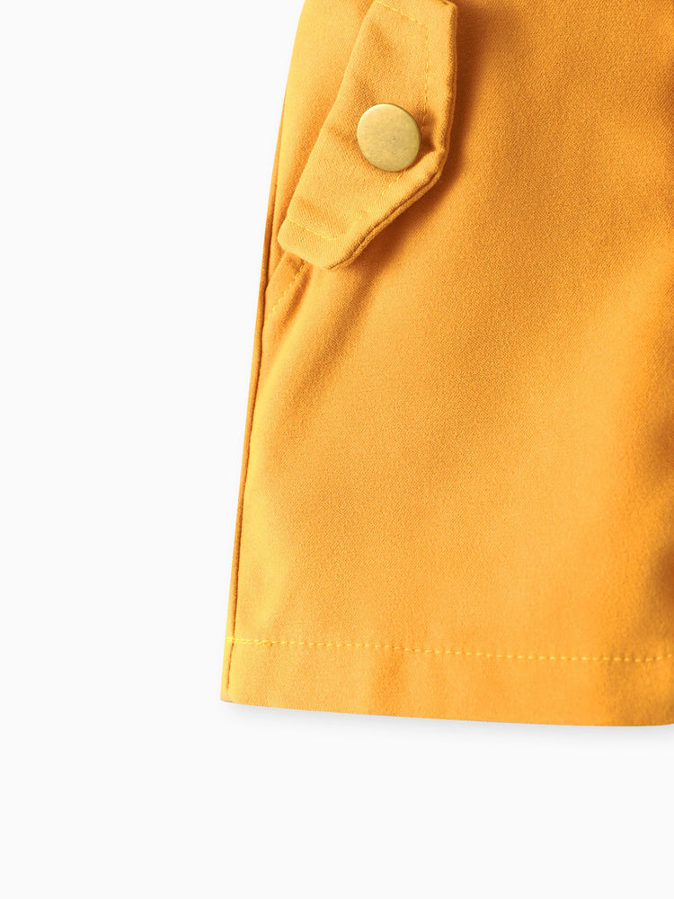 Ensemble 3 pièces pour bébé fille, barboteuse côtelée à manches flottantes en dentelle et jupe à bretelles avec bandeau, couleur gingembre