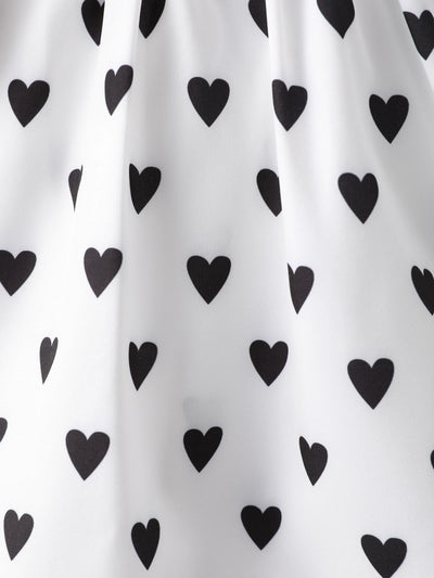 3pcs Toddler Girl Heart Print Short-sleeve Blouse and Denim Shorts & Headband Set White