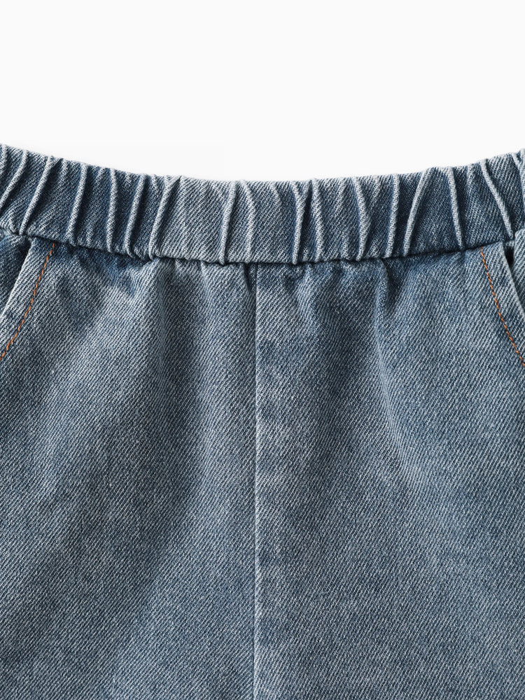 3-teiliges Kleinkind-Mädchen-Herzdruck-Kurzarmbluse und Jeans-Shorts und Stirnband-Set weiß