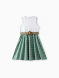 Ensemble 2 pièces pour fille, robe sans manches à pois et ceinture, vert