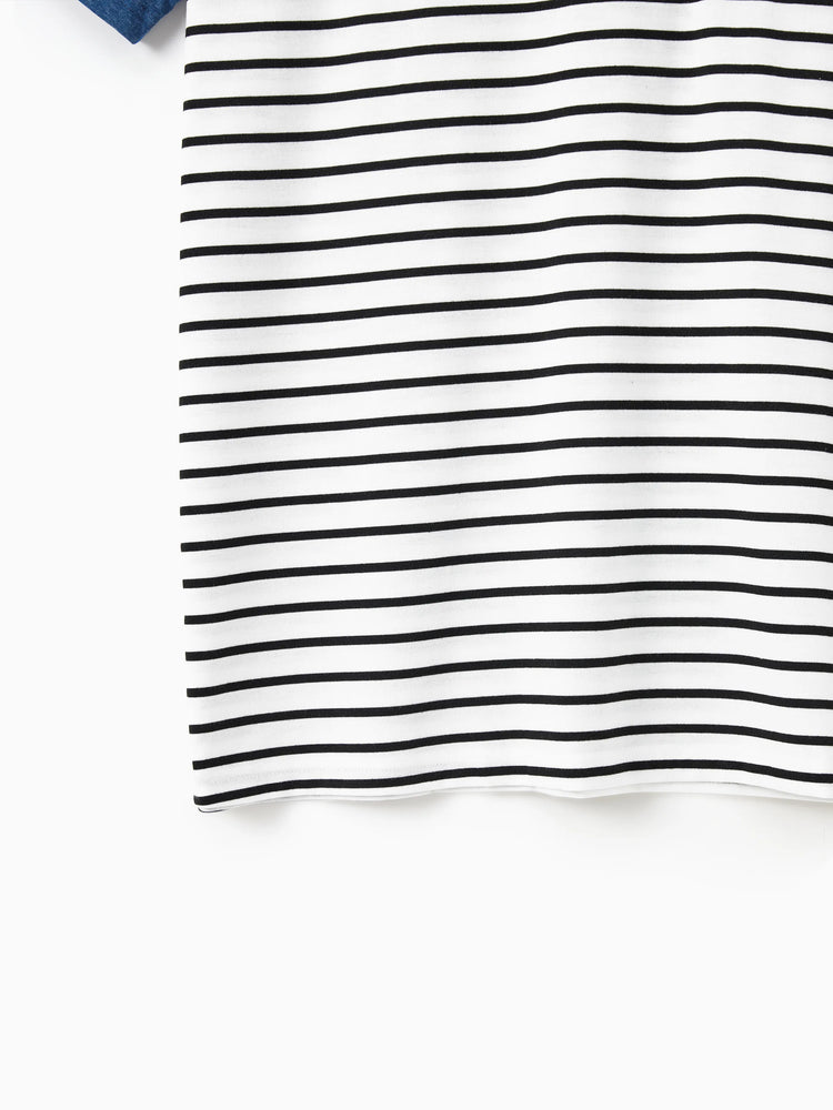 Tenue décontractée et douce assortie pour toute la famille : robes jusqu'au genou, boutons sur le devant, ceinture bleue