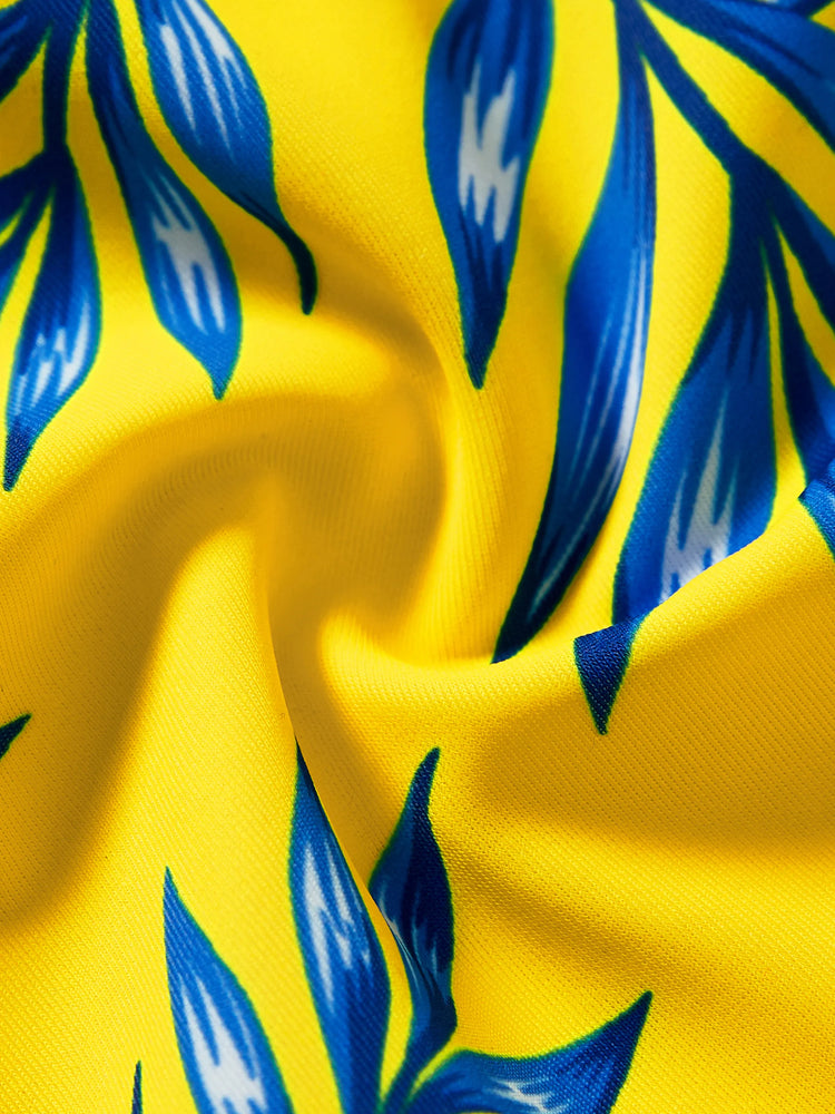 Maillot de bain assorti à imprimé feuilles jaunes ou bikini à manches flottantes froncées avec cache-maillot jaune en option