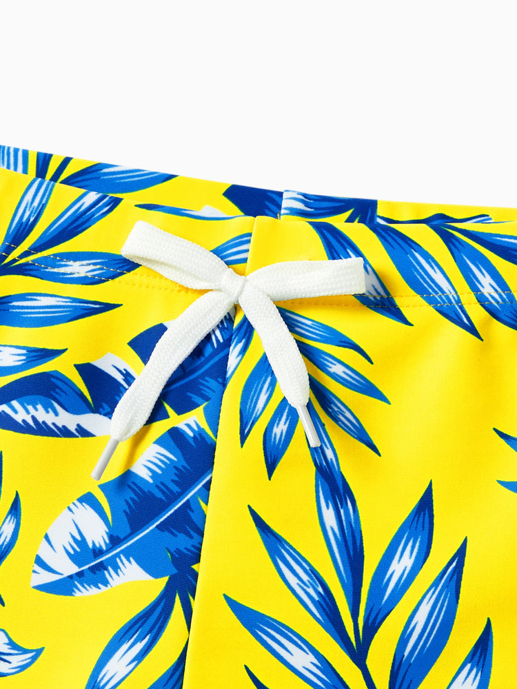 Maillot de bain assorti à imprimé feuilles jaunes ou bikini à manches flottantes froncées avec cache-maillot jaune en option