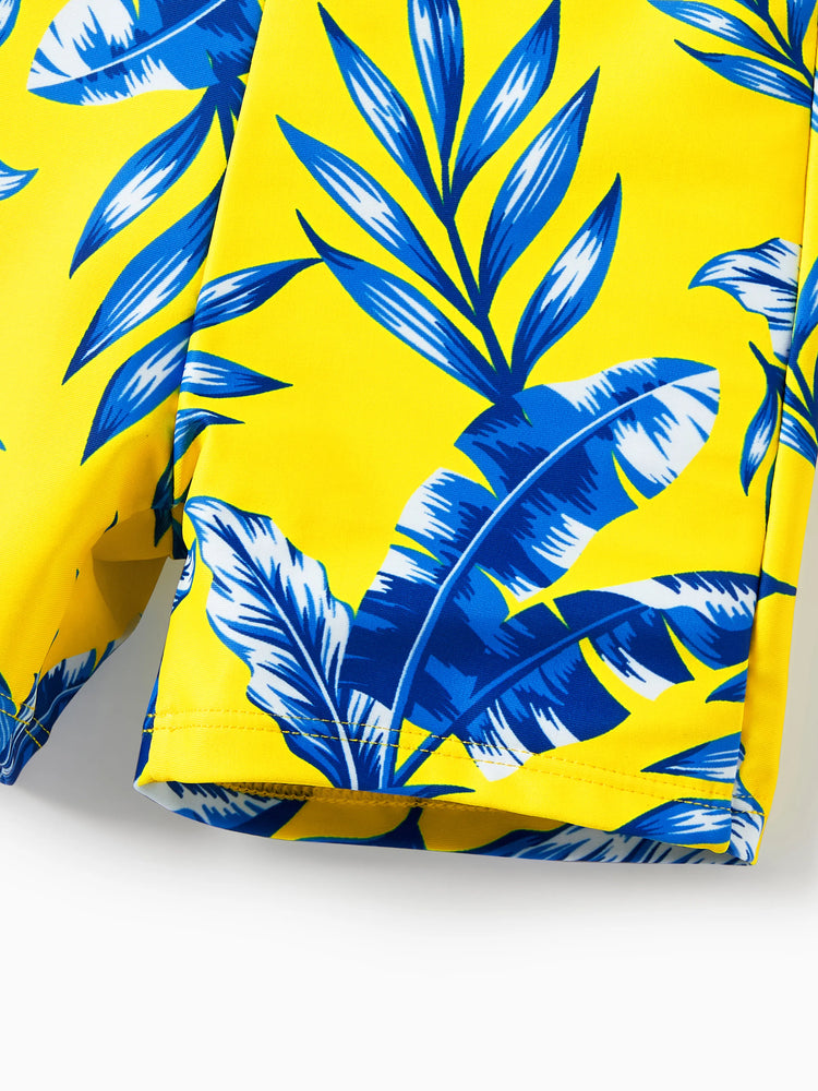 Toddler Boy Yellow Leaf Print Swim Trunks Yellow