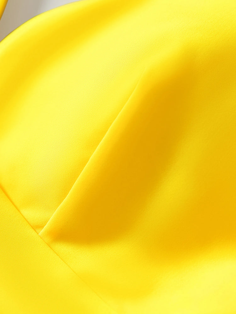 Maillot de bain assorti à imprimé feuilles jaunes ou bikini à manches flottantes froncées avec cache-maillot jaune en option