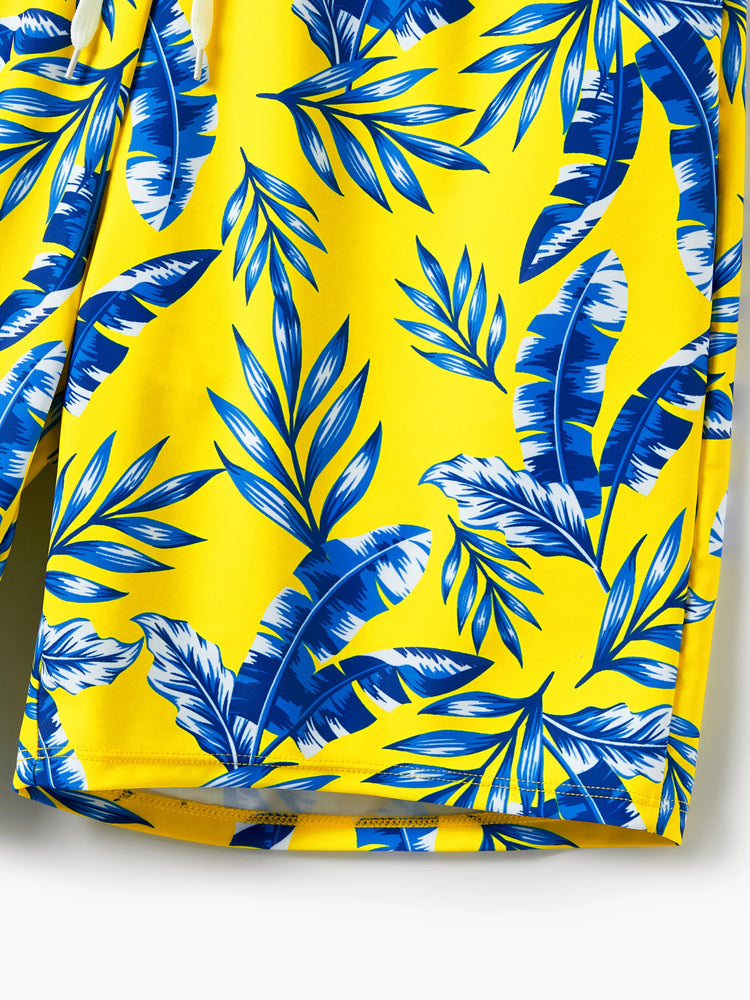 Maillot de bain assorti à imprimé feuilles jaunes ou bikini à manches flottantes froncées avec cache-maillot jaune en option