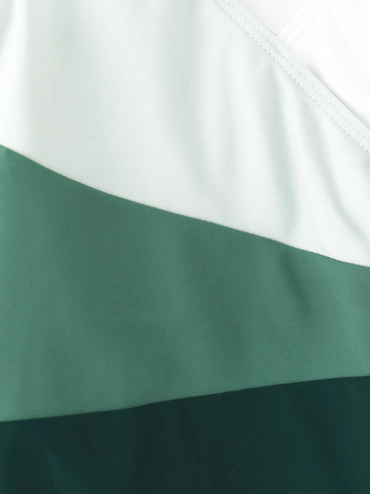 Bañador familiar a juego con bloques de color o traje de baño cruzado con escote en V lateral multicolor