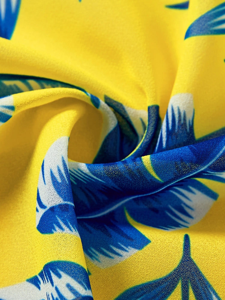 Maillot de bain assorti à imprimé feuilles jaunes ou bikini à manches flottantes froncées avec cache-maillot jaune en option