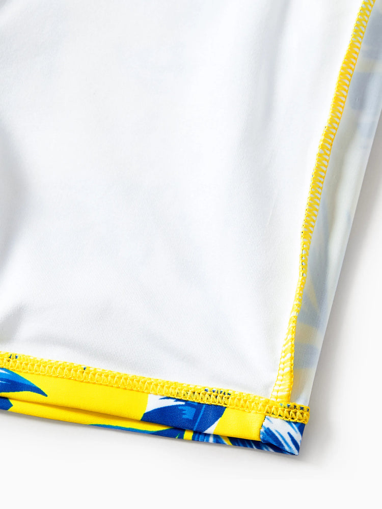 Daddy & Son Gelbe Badeshorts mit Blattmuster und optionalem Badeüberwurf Gelb