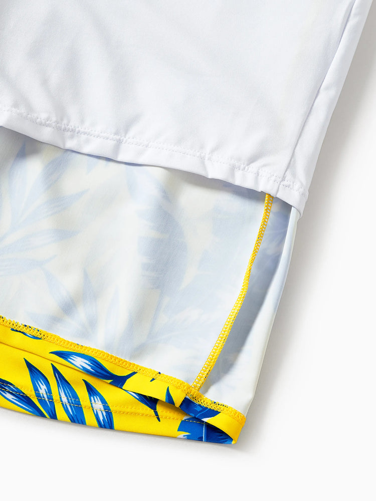 Daddy & Son Gelbe Badeshorts mit Blattmuster und optionalem Badeüberwurf Gelb