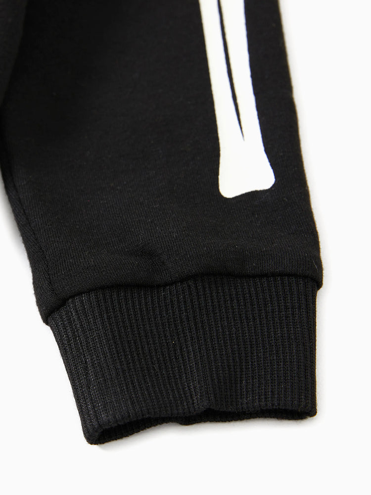 Sweat à capuche à manches longues noir à imprimé squelette phosphorescent pour Halloween, assorti à la famille