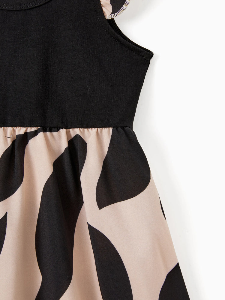 Ensembles assortis pour toute la famille : robe à bretelles florales croisées dans le dos et haut colorblock noir