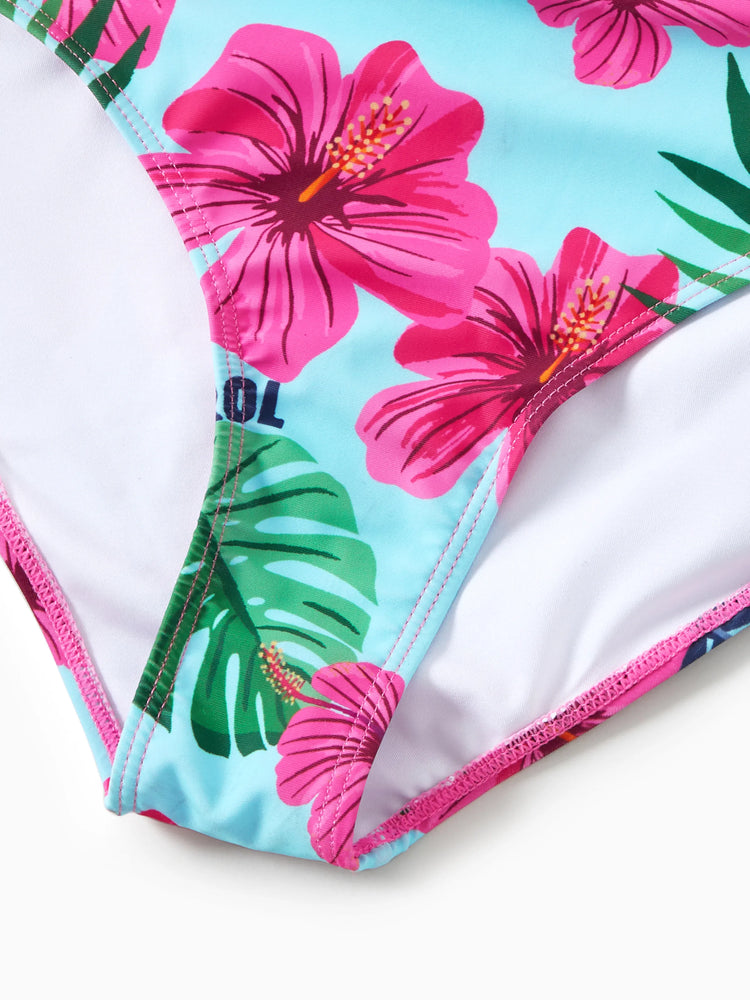 Traje de baño con estampado de flores grandes para papá e hija de PAW Patrol Rosa