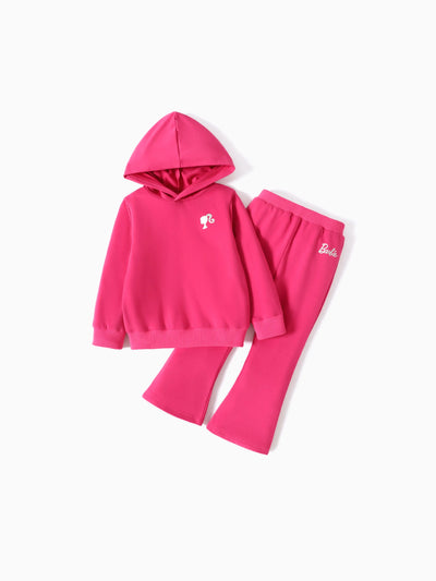 Barbie 2pcs Toddler Girl Character Print Pink Hoodie Sweatshirt and Flared Pants Set Pink