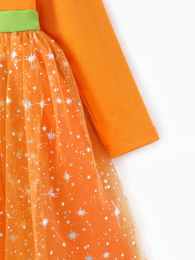 Ensemble 2 pièces Paw Patrol pour petite fille, robe en tulle à manches longues et sac ou chapeau d'Halloween Skye, orange