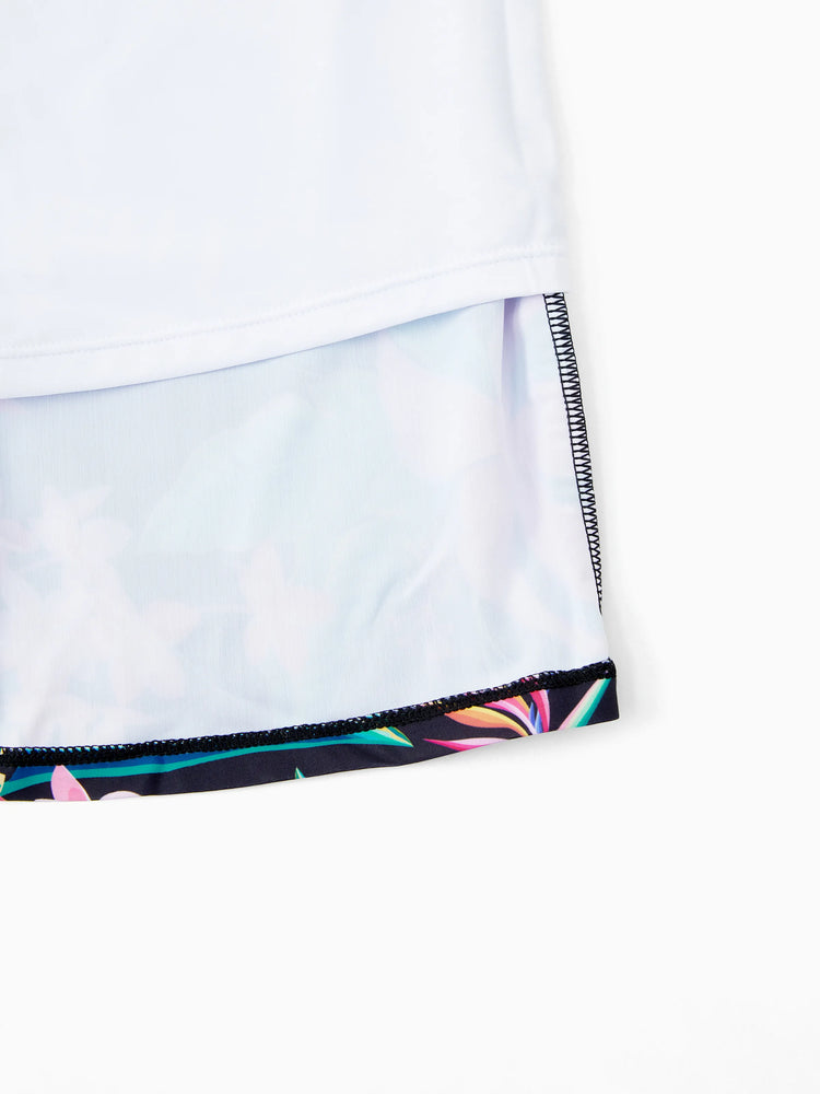 Family Matching Allover Plant Print Crisscross One-Piece Swimsuit and Swim Trunks Black