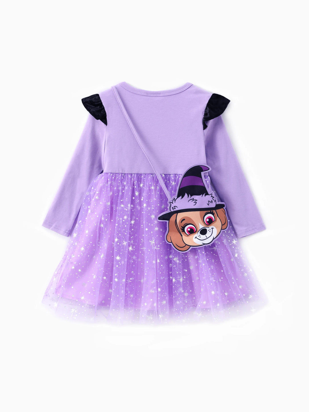 Conjunto de 2 piezas de vestido de tul de manga larga y bolso o sombrero de Skye para Halloween de la Patrulla Canina, color morado