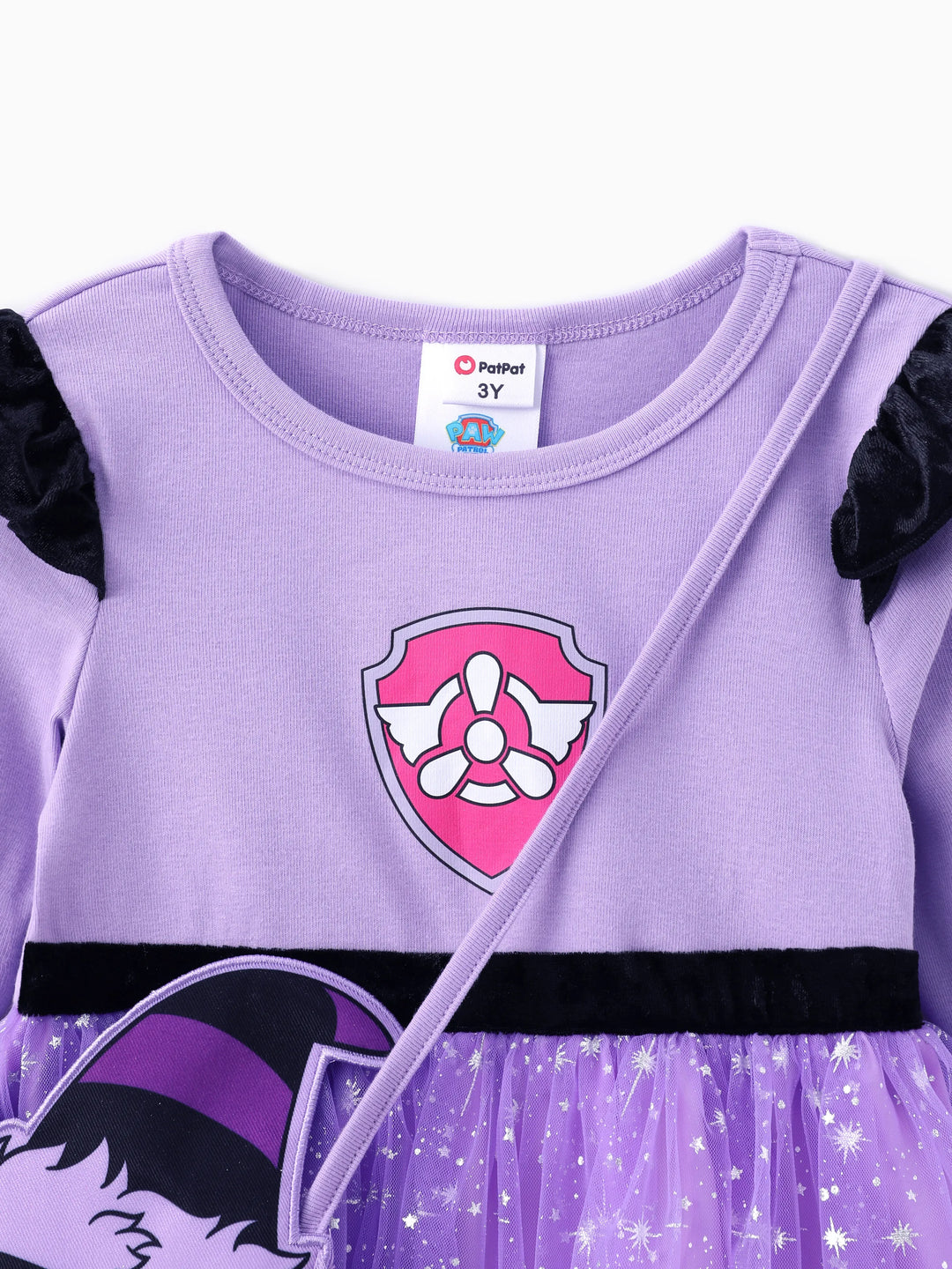 Conjunto de 2 piezas de vestido de tul de manga larga y bolso o sombrero de Skye para Halloween de la Patrulla Canina, color morado