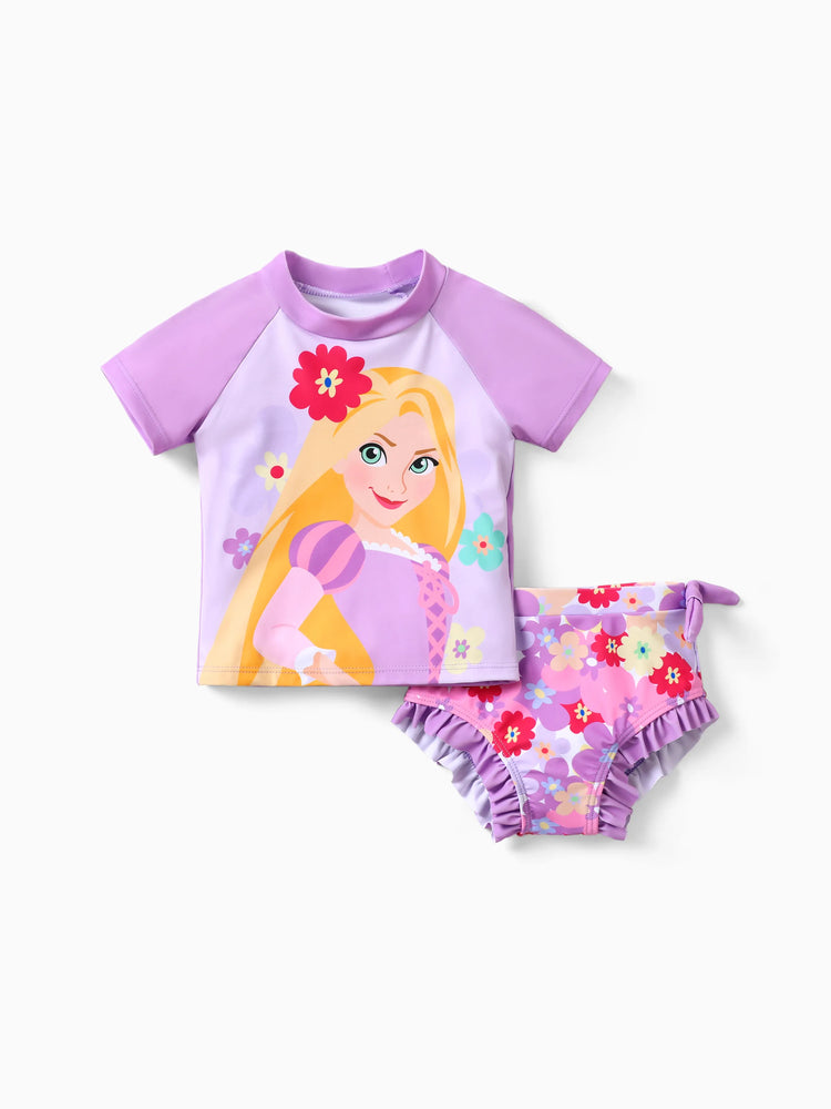 Disney Prinzessin Kleinkind Mädchen 2pcs Ariel Charakter Print Kurzärmeliges Oberteil und Shorts Badeanzug lila