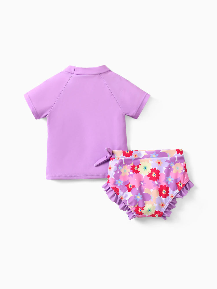 Disney Prinzessin Kleinkind Mädchen 2pcs Ariel Charakter Print Kurzärmeliges Oberteil und Shorts Badeanzug lila