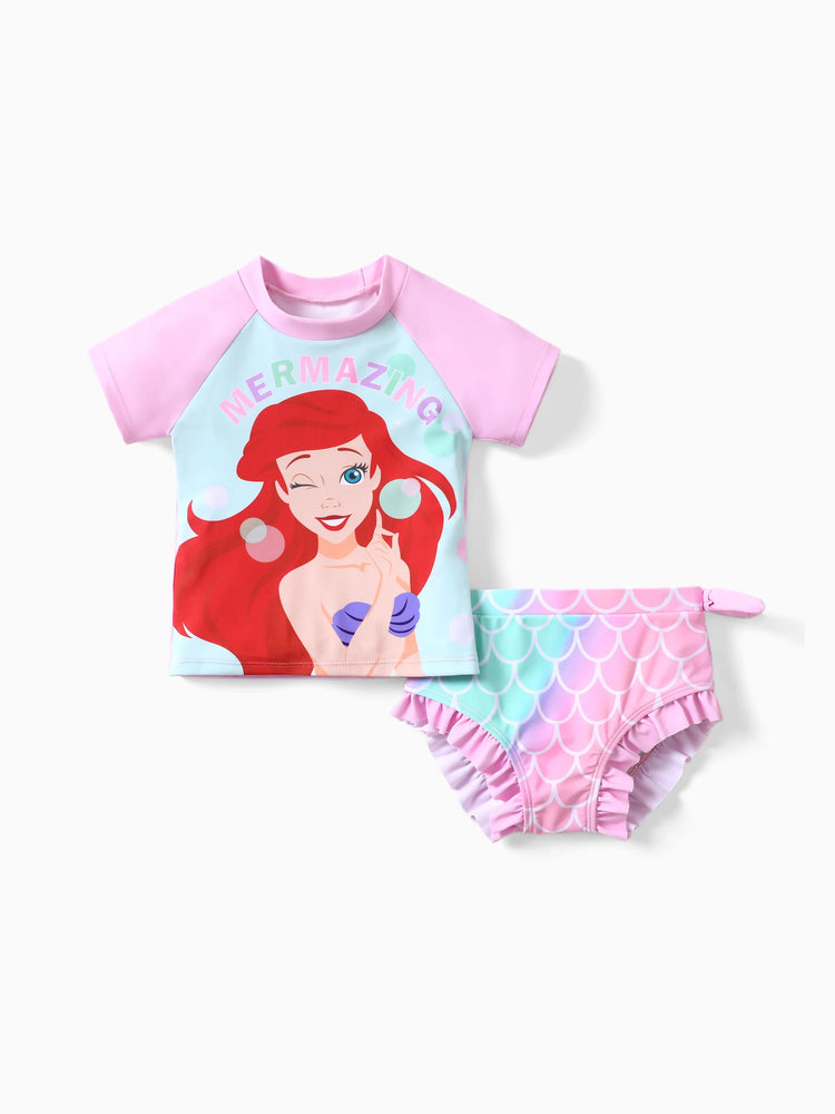 Disney Prinzessin Kleinkind Mädchen 2pcs Ariel Charakter Print Kurzärmeliges Oberteil und Shorts Badeanzug rosa