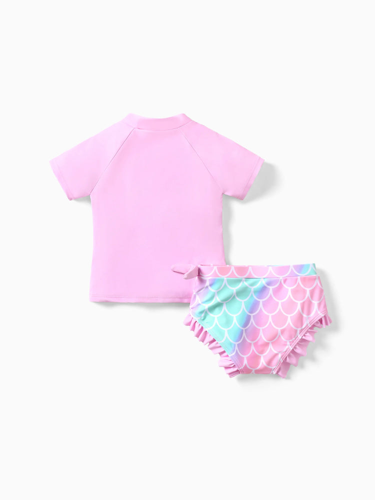 Disney Prinzessin Kleinkind Mädchen 2pcs Ariel Charakter Print Kurzärmeliges Oberteil und Shorts Badeanzug rosa