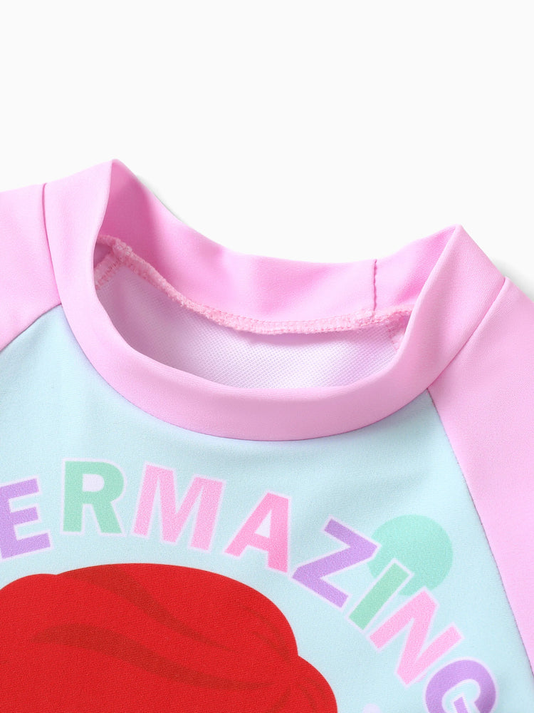 Disney Prinzessin Kleinkind Mädchen 2pcs Ariel Charakter Print Kurzärmeliges Oberteil und Shorts Badeanzug rosa
