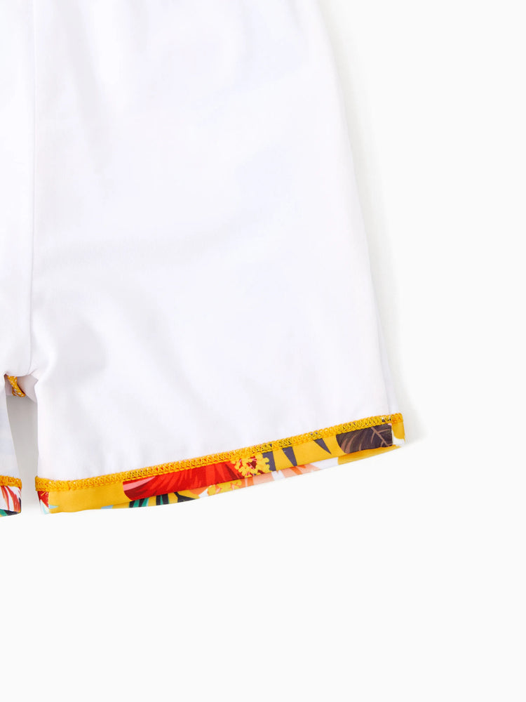 Maillot de bain à cordon de serrage fleuri assorti pour toute la famille ou robe de bain fluide en maille épissée avec bas de bain triangle jaune