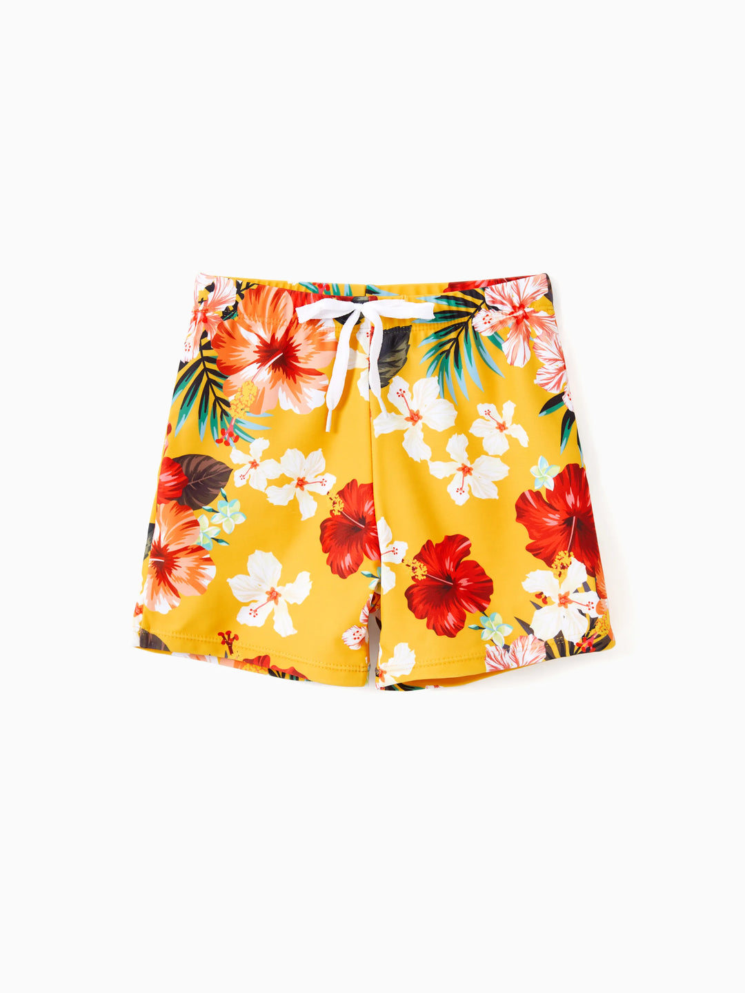 Toddler Boy Floral Drawstring Swim Trunks with Triangle Swim Bottom Yellow