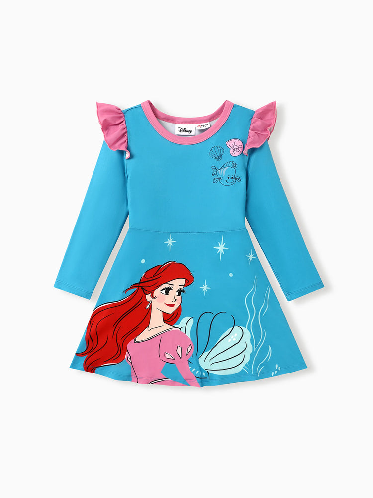 Disney Princess Toddler Girl Ariel Print Ruffled Dress Blue